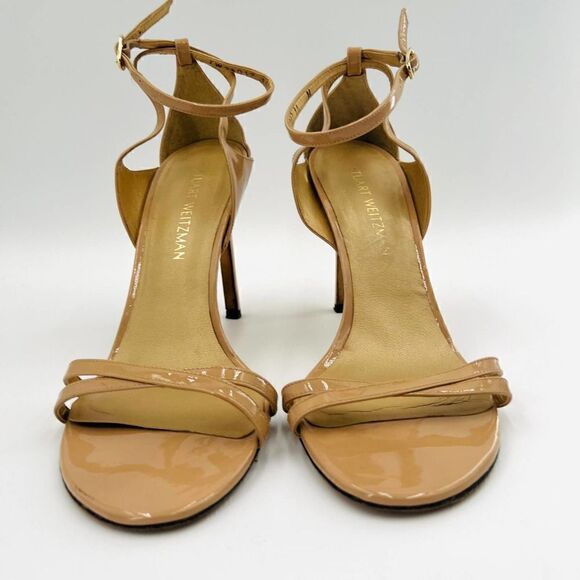 Stuart Weitzman Lexie Beige Leather Strap Sandal Heels Size 11 - Picture 2 of 11